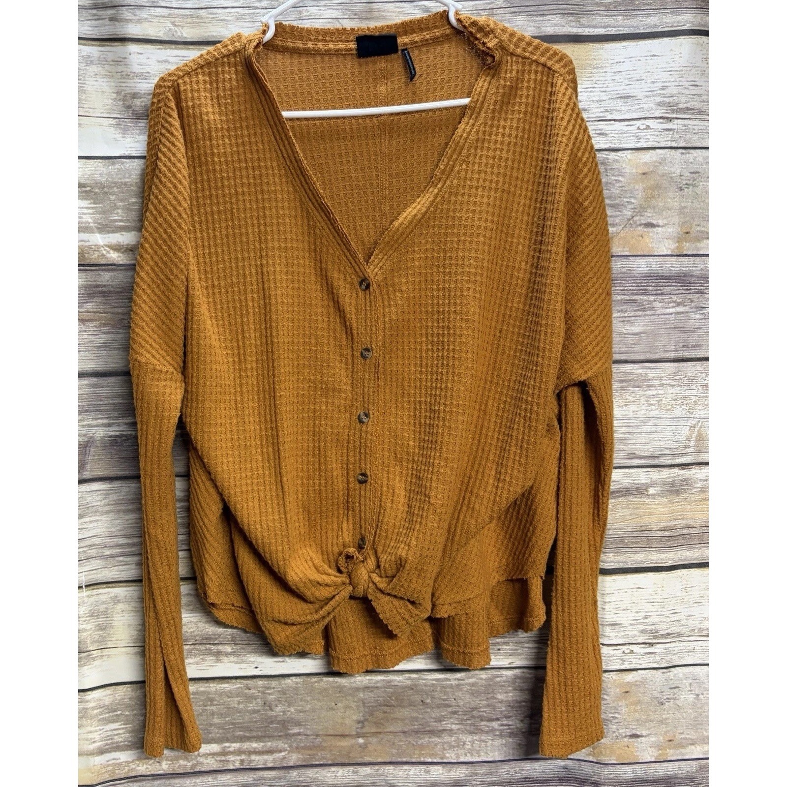 Urban Outfitters Out From Under Jojo Mustard Waffle Tie Knot Top Women's Medium